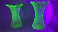 (2) uranium glass vases 8’’ tall