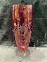 Vintage Cranberry Etched Vase