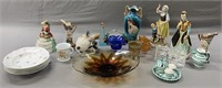 Table Grouping: Art Glass, Figurines, Ceramics