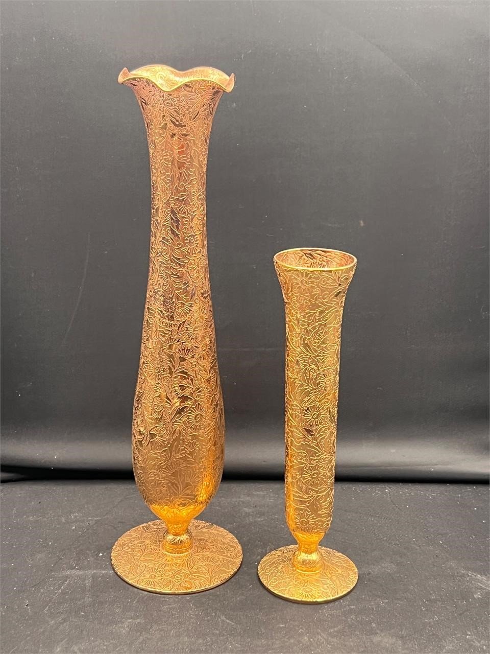 Vintage Lotus Glass 22K Plated Bud Vases