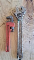 12 inch crescent wrench, 8 inch pipe wrench