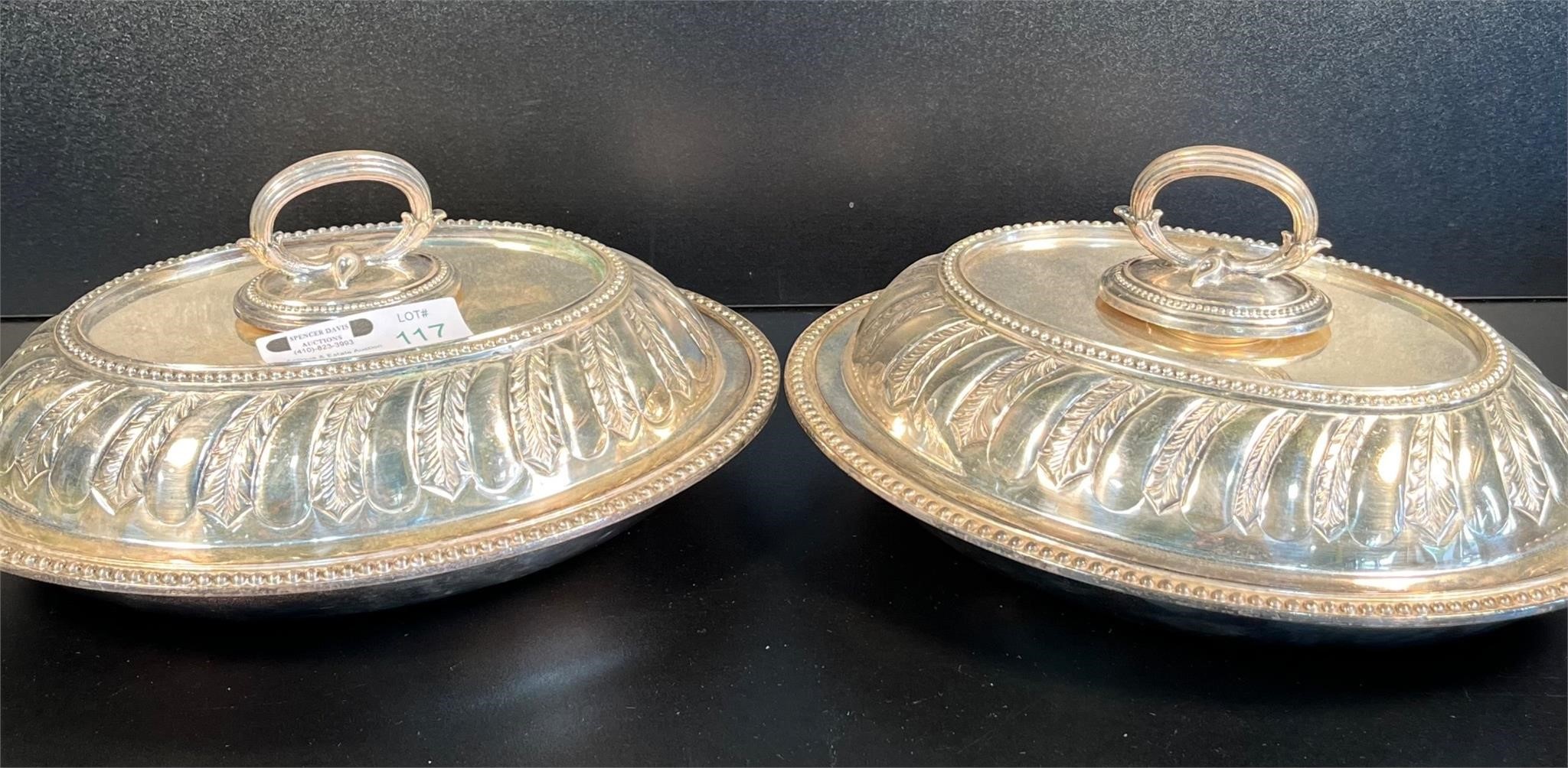 2 Oval Plated Covered Casserole Dishes