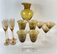 Selection of Amber Colored Glassware