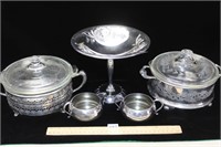 PRETTY LOT OF SILVER PLATE WITH GLASS INSERTS