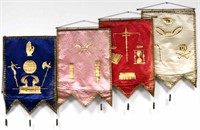LOT OF FOUR PAINTED ANTIQUE MASONIC FLAGS