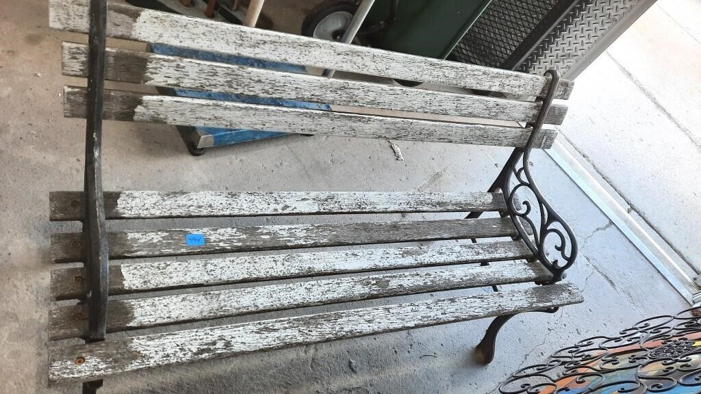 Outdoor Bench w/ Cast Iron Ends. Wood Needs Repair