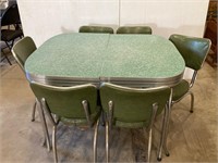 Retro chrome table. 47” x 36”. With 6 chairs.