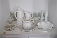 Glass & Porcelain Lot; Fenton hobnail, milk glass,