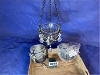3 Hanging Baskets w/Beads & Glass Liners
