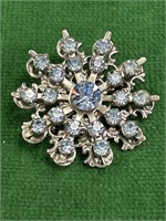 vintage clear and blue color brooch