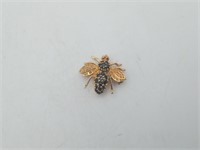 Gold Over Sterling Blue Stone Bee Brooch Pin