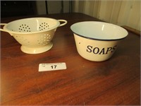 Small Enamel Colander and Soap Dish