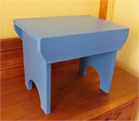 WOODEN BLUE PAINTED STOOL 15"L X 12.5" T