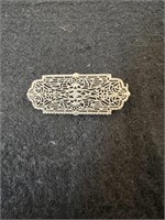 10K Art Deco Filigree Ornate Bar Pin/Brooch White