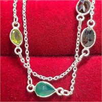$240 Silver Genuine Gemstones 18" Necklace