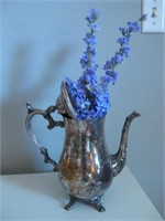 9" Tall Silver Plate Teapot W/Flowers Lid Broken