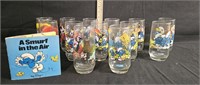 (13) Vintage Smurf Glass Cups & Book