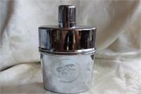 SILVER WHISKEY FLASK WITH TURKEY