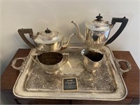 Silver Plate Tray, Coffee, Tea, Milk, Sugar