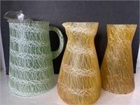 Vintage spaghetti string glass pitcher carafes