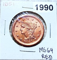 1851 Braided Hair Large Cent CHOICE BU RED