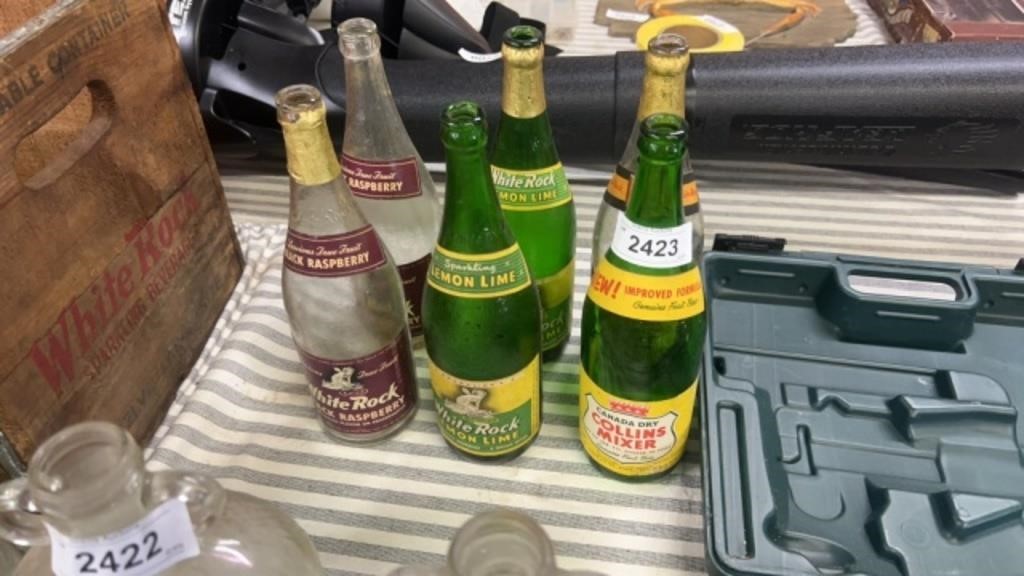 6 Vintage White Rock, glass bottles