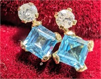 $250 10K  Blue Topaz(0.44ct) Diamond(0.06ct) Earri