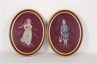 PAIR OF EMBROIDERED WALL ART BLUE BOY IN FRAME