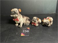 Vtg 3 Leaf Clover Japan Porcelain Bulldogs...