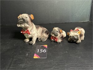 Vtg 3 Leaf Clover Japan Porcelain Bulldogs...