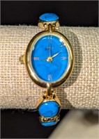 Vintage Ladies Gold Tone Faux Turquoise Watch