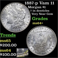 1887-p Vam 11 Morgan $1 Grades Choice+ Unc