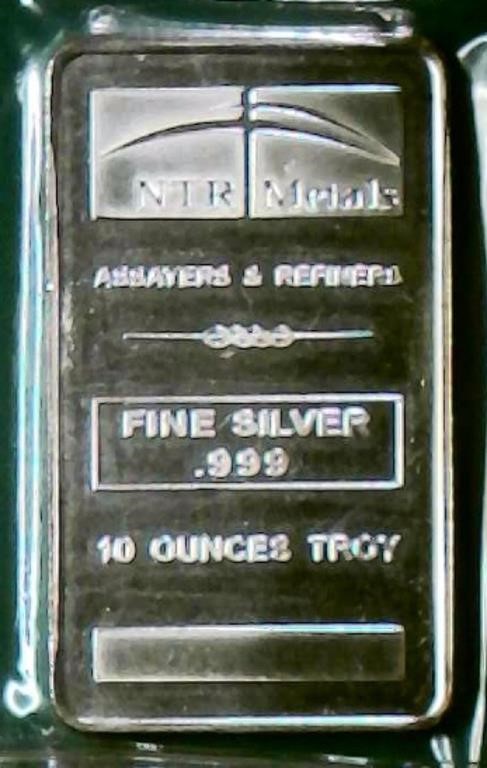 Fine Silver 10 OZ. NTR Metals .999, 10 Ounces Troy