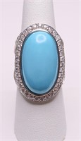 Oval cut turquoise ring, lab grown