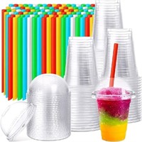 Lallisa 100 Sets Clear Plastic Cups with Dome Lids