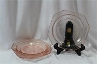Lot of 3 Pink Depression Glass Plate