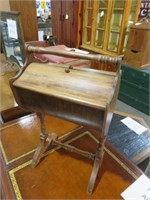 VINTAGE WOOD SEWING STAND WITH CONTENTS