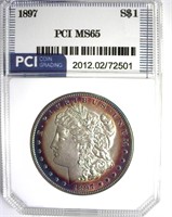 1897 Morgan PCI MS65 Blue Purple Rim