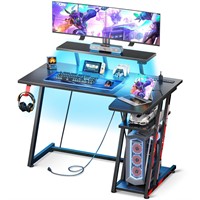 MOTPK Small Gaming Desk with LED Lights & Power