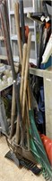 tools including rakes pitchfork shovels broom