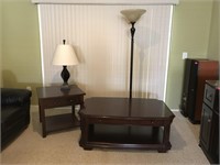 Wood Coffee Table, End Table & Lamps