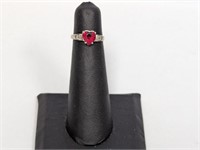 .925 Sterling Red Stone Heart Ring Sz 3