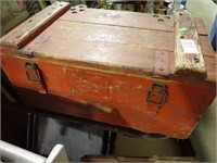 RED PAINTED WOOD CHEST W/ ROPE