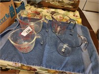 4 Pyrex Measuring Bowls - 3 are Glass
