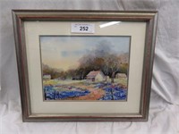 FRAMED WATERCOLOR "'BLUEBONNETS" SIGNED MARY