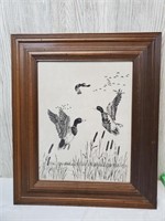Unique duck wall hanging - framed leather canvas