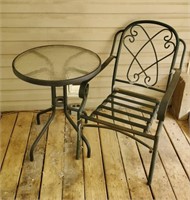Glass Top Outdoor Side Table and Chair