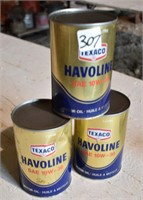 3 Tins of Texaco 10-30 Oil (FULL)