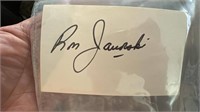 Ron Jaworski signed index card