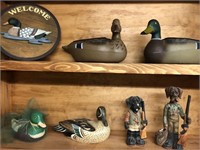 7 Duck Figurines on 2 Shelves
